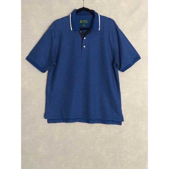 Brooks Brothers St. Andrew Links Men's Large Stripe Polo Shirt Blue - Picture 1 of 7
